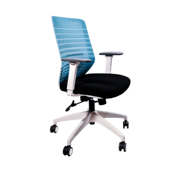 Anji High Back White Frame Mesh Chair w/arms- Blue